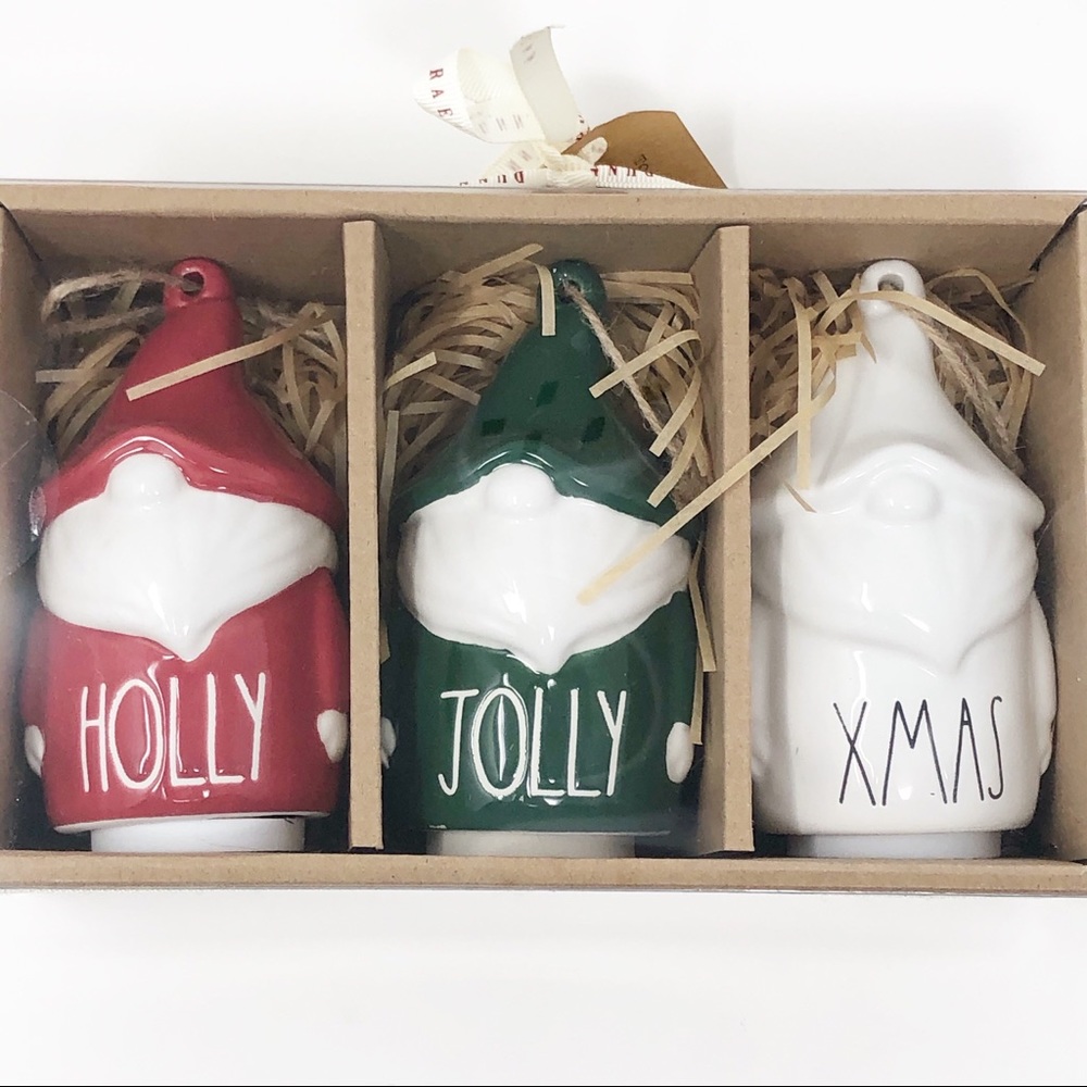 Rae Dunn Christmas Tree Ornament Set Of 3 Gnomes Holly Jolly Xmas - Picture 2 of 5